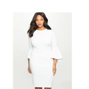 Eloquii White Long Sleeve Dress with Bell Sleeves Size 18